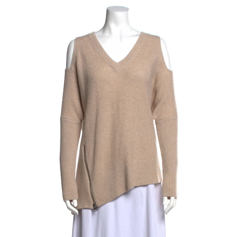 All Saints Sweater V-Neck Cold shoulder Asymmetrical Hemline 3 quarter XS - Picture 1 of 14